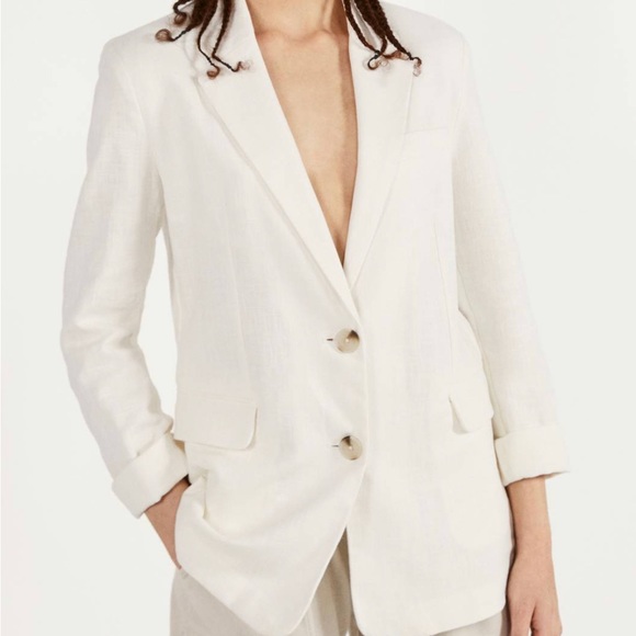 Bershka Jackets & Blazers - Bershka Linen Blend Off-White Blazer Size Large